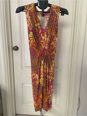 MANGO Sleeveless Abstract Print Maxi Dress in Pink, Yellow & Orange
